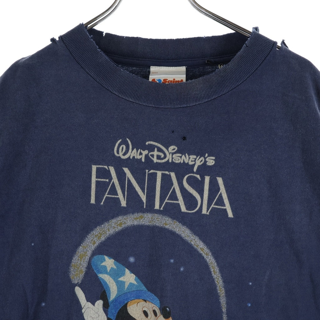 SAINT MICHAEL(セントマイケル) DNF SS TEE FANTASIA フロントデザイン ダメージ加工 クルーネック カットソー 半袖Tシャツ ブルー SM-HR8-0000-C65