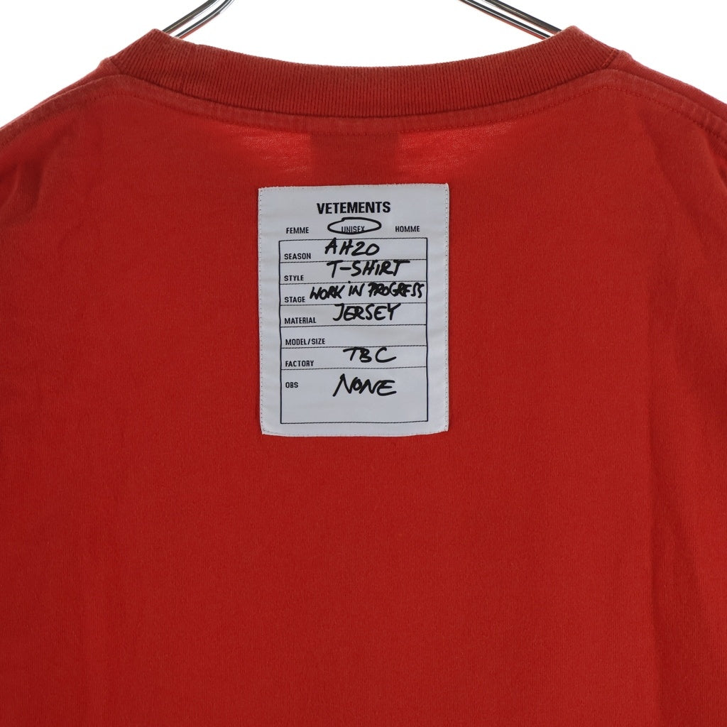 VETEMENTS(ヴェトモン) 19AW ATELIER PATCH T-SHIRT アトリエパッチ クルーネック カットソー 半袖Tシャツ レッド UAH20TR636