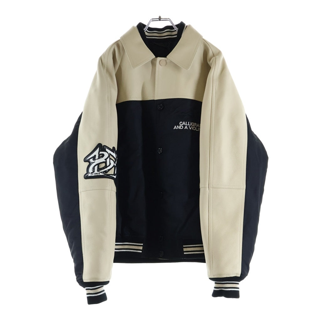 LOUIS VUITTON(ルイヴィトン) 24SS シグネチャーロゴ レザー切り替え スタジアムジャンパー ブラック/ホワイト RM241M BQV HQL02E