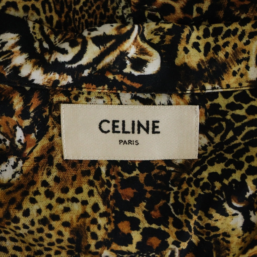 CELINE(セリーヌ) 22SS レオパード柄 開襟 半袖総柄シャツ ブラウン 2C517251S