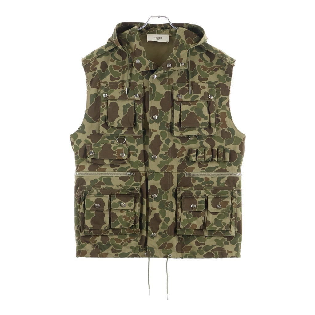 CELINE(セリーヌ) 22SS カモフラージュ柄 マルチポケット フーデッド ベスト カーキ 2W5650600