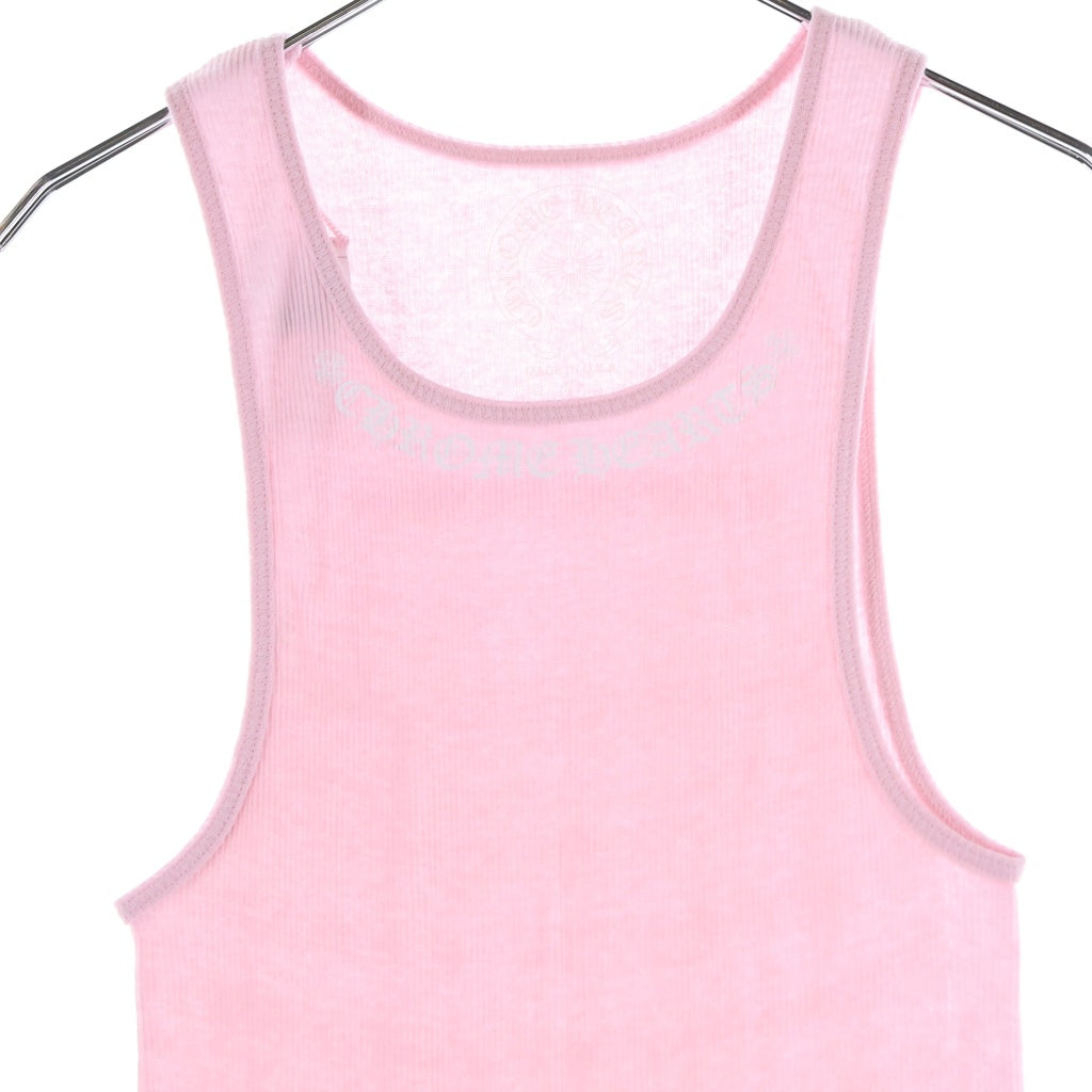 CHROME HEARTS(クロムハーツ) RIB TANK ネックロゴプリント ロングタンクトップ ピンク/ホワイト レディース
