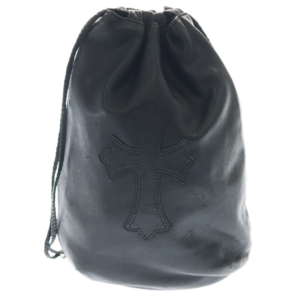 CHROME HEARTS(クロムハーツ) DRW STRNG SACK CRS PATCH クロスパッチドローストリングサックレザー巾着ハンドバッグ