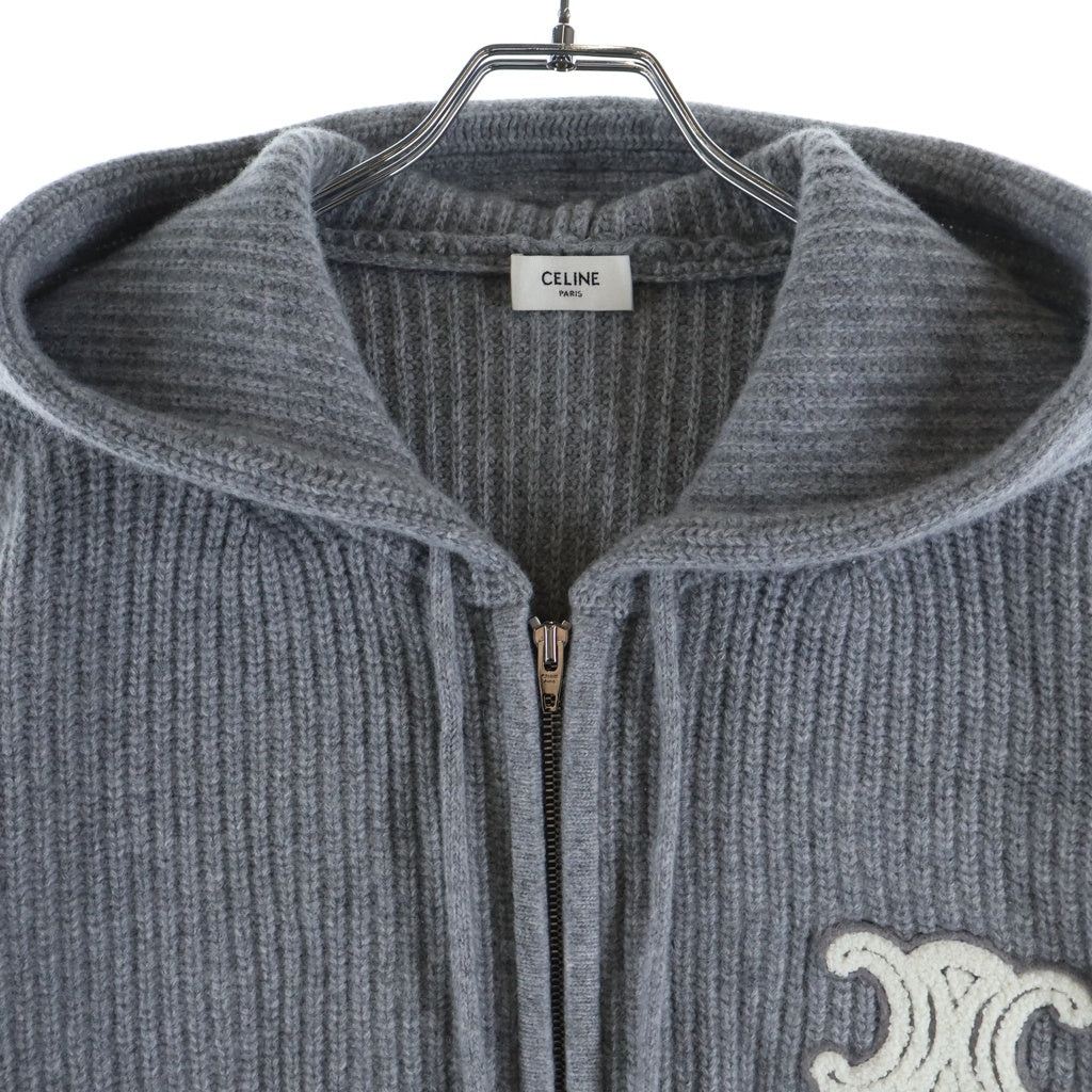 CELINE(セリーヌ) Triomphe Zip Up Knit Hoodie トリオンフ ジップアップ ニットパーカー フーディー グレー RY0JF0ZTQ.38NO