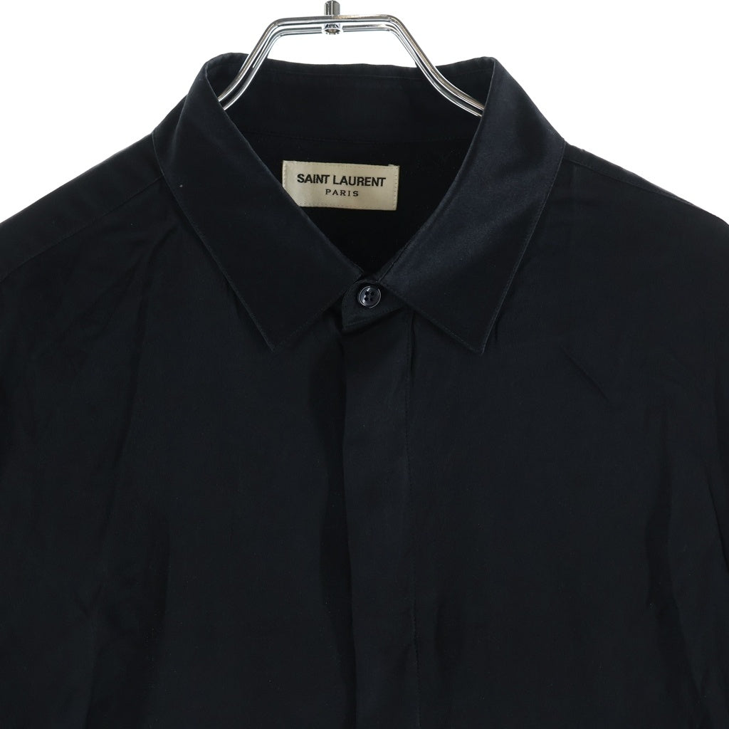SAINT LAURENT PARIS(サンローランパリ) 比翼ボタン シルク 長袖シャツ ブラック 646850 Y900R