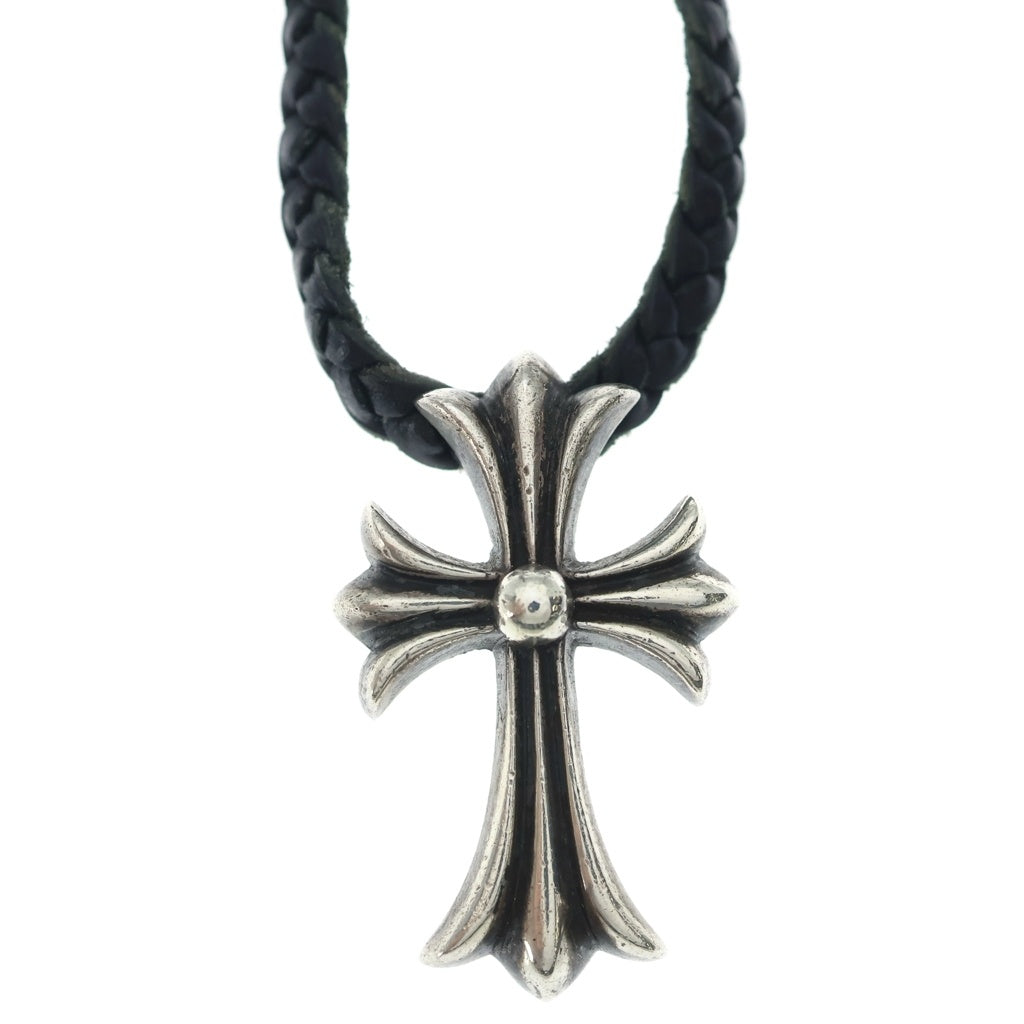 CHROME HEARTS(クロムハーツ) CH CRS SML CL スモールCHクロス クリンプト レザーブレイド ネックレス シルバー/ブラック BCA217