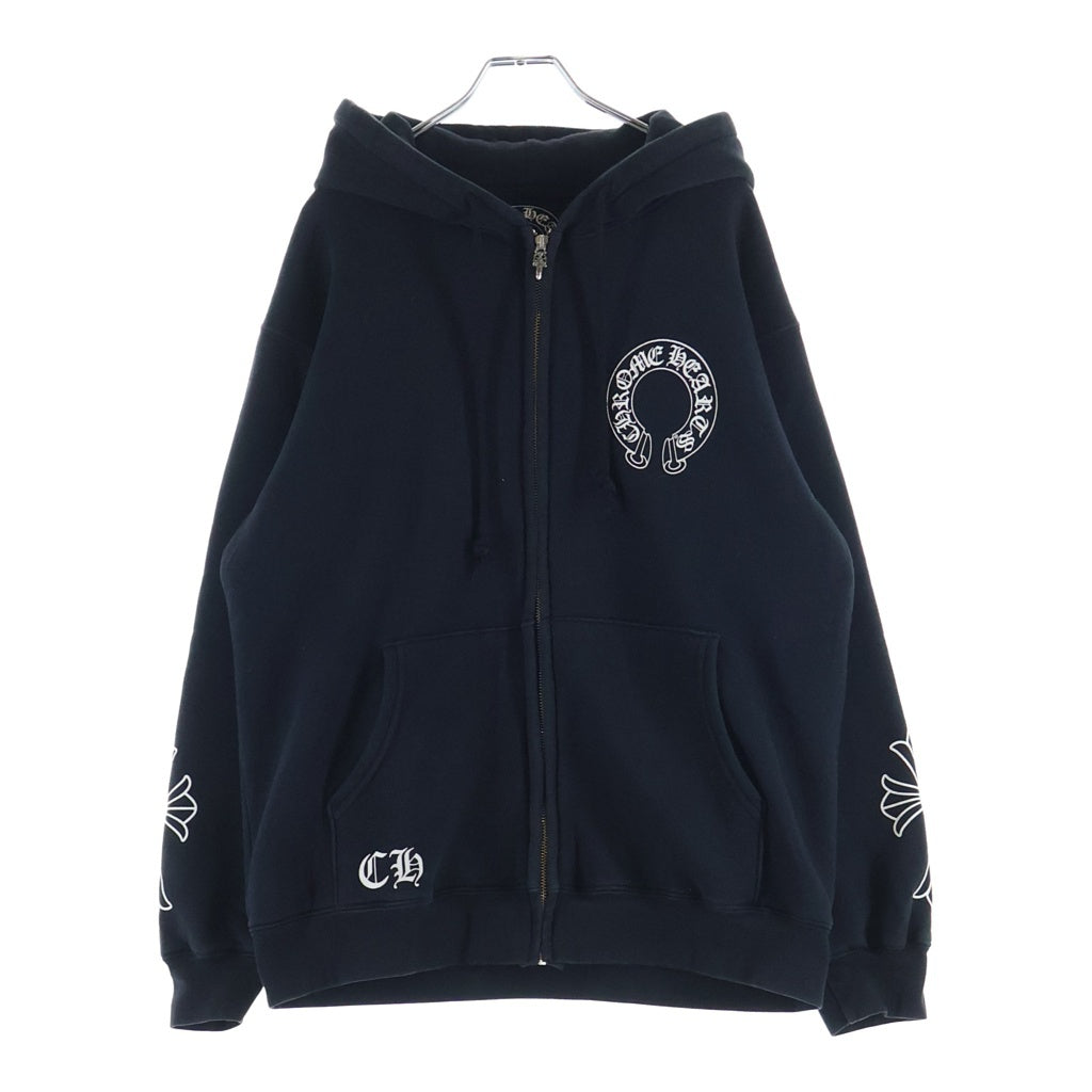 CHROME HEARTS(クロムハーツ) SWTSHRT HD ZIP 裏地サーマル スクロールラベルプリント ダガージップアップパーカー フーディ ブラック