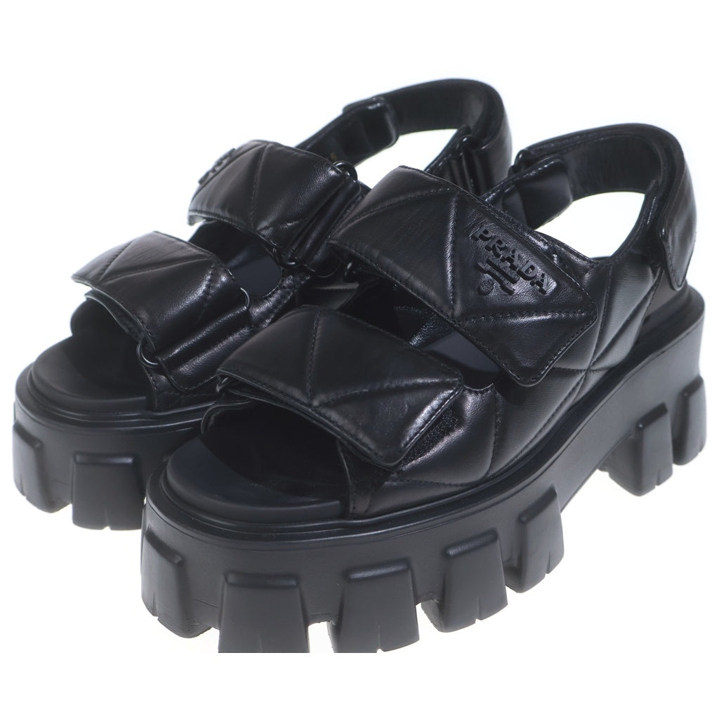 PRADA(プラダ) ナッパレザー ロゴ サンダル ブラック M13057 レディース
