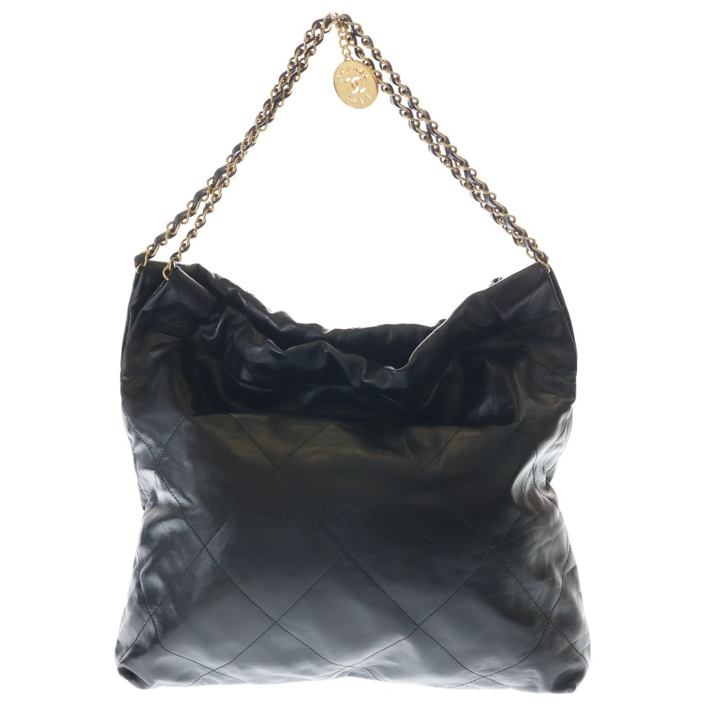 CHANEL(シャネル) シャネル22 ミディアム ハンドバッグ トートバッグ チェーンバッグ シャイニーカーフスキン ブラック ゴールド金具 レディース