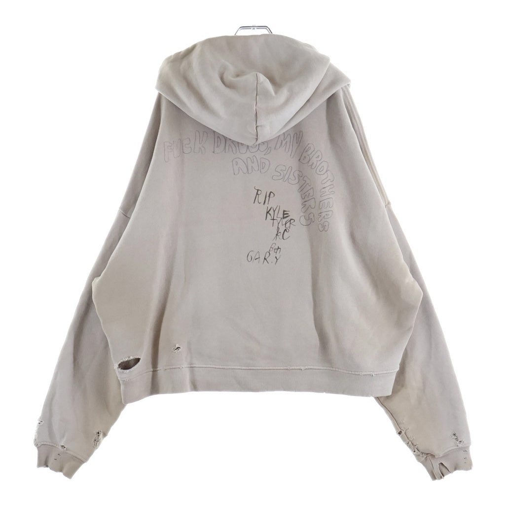 Paly Hollywood(パリーハリウッド) CONFESSIONS HOODIE BROWN ダメージ加工プルオーバーパーカー フーディー ベージュ