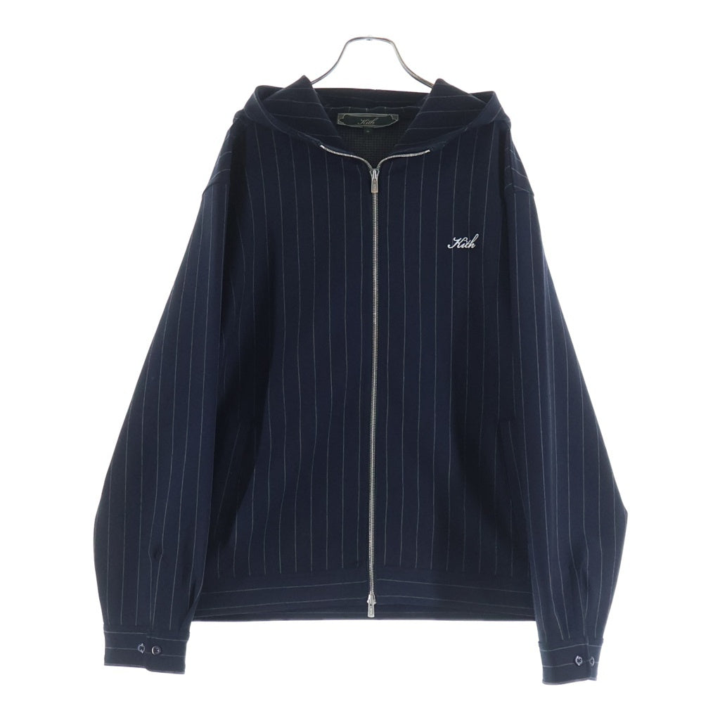 KITH(キス) エンブロイダリーデザイン ジップアップ ストライプ柄 トラックジャケット ネイビー KHM031412