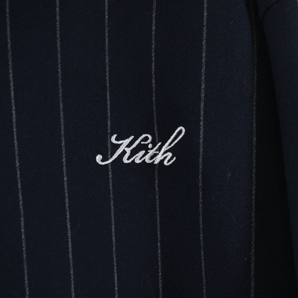 KITH(キス) エンブロイダリーデザイン ジップアップ ストライプ柄 トラックジャケット ネイビー KHM031412