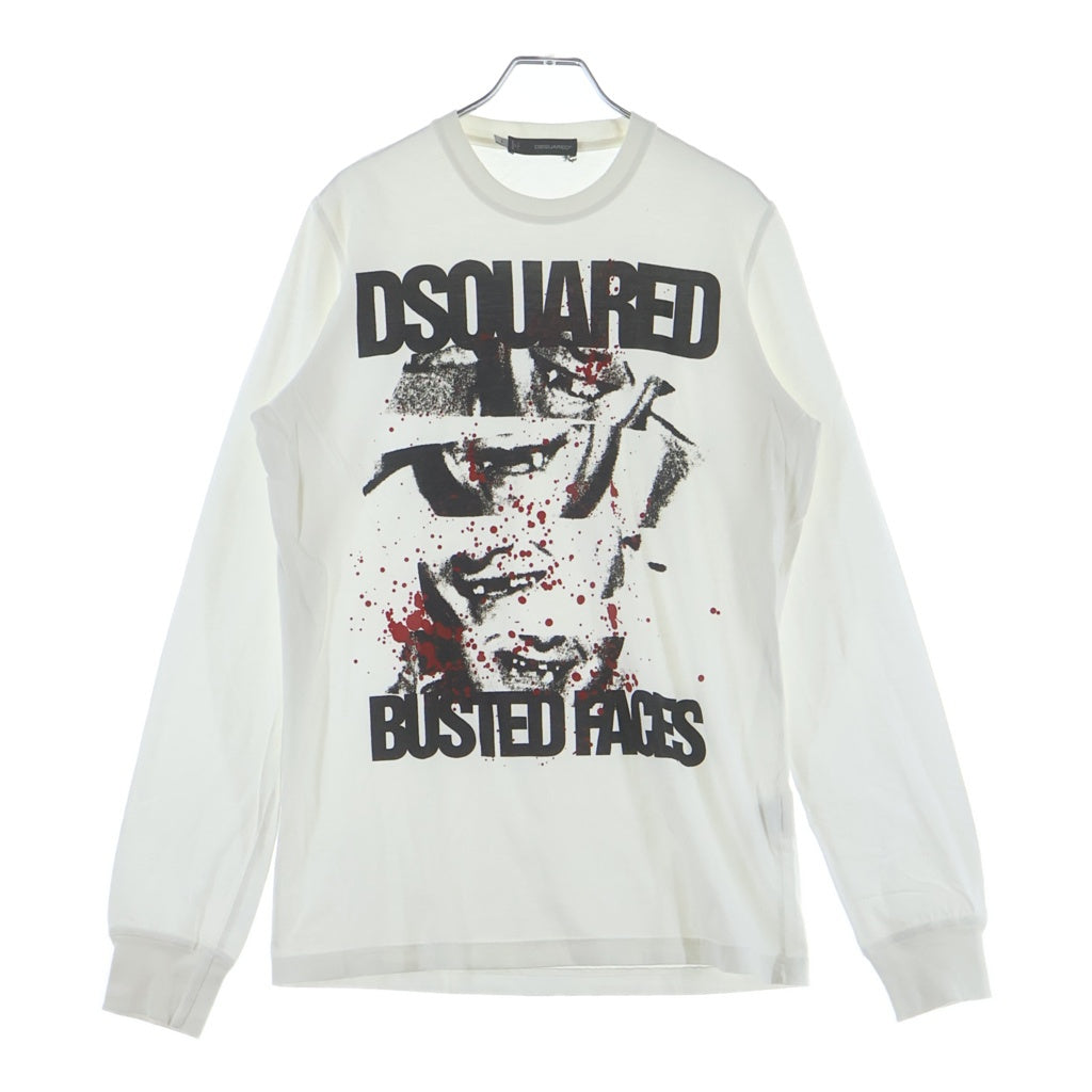 DSQUARED2(ディースクエアード) グラフィックロゴデザインプリント長袖Tシャツ カットソー ホワイト