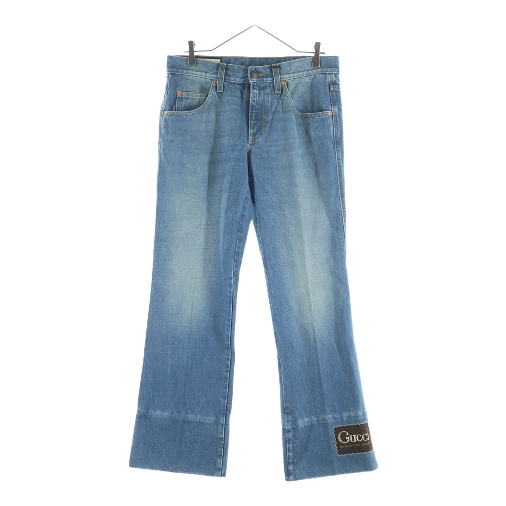 GUCCI(グッチ) 20SS ロゴパッチウォッシュドフレアデニムパンツ ボトムス ブルー 624242 XDA4I
