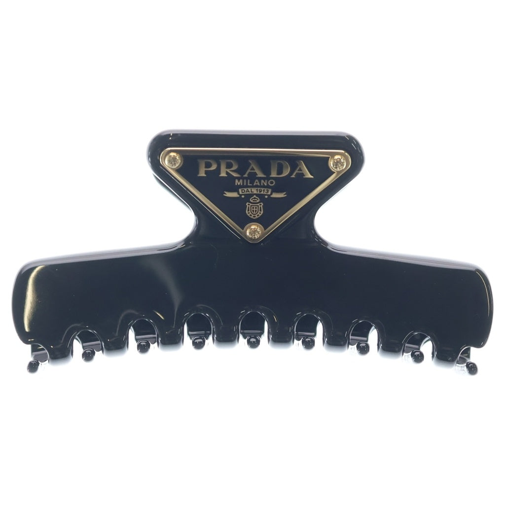 PRADA(プラダ) トライアングルロゴ メタル ヘアクリップ バレッタ ブラック 1IF103 レディース