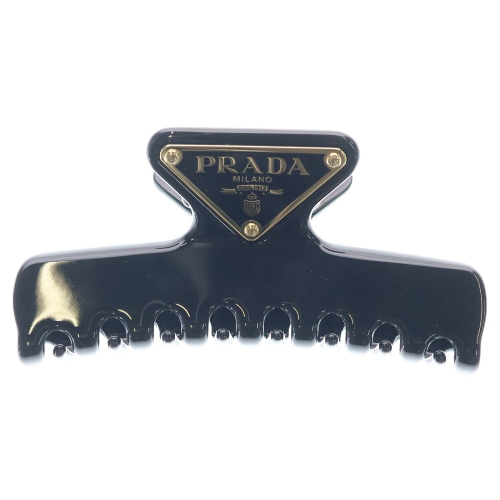PRADA(プラダ) トライアングルロゴ メタル ヘアクリップ バレッタ ブラック 1IF103 レディース