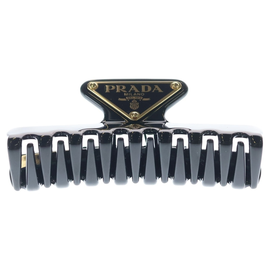 PRADA(プラダ) トライアングルロゴ メタル ヘアクリップ バレッタ ブラック 1IF103 レディース