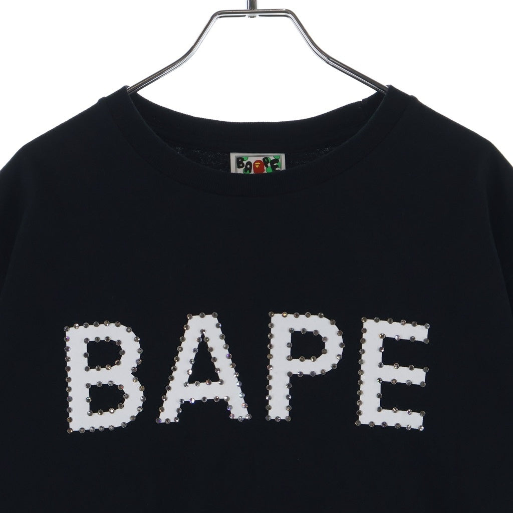 A BATHING APE(アベイシングエイプ) CRYSTAL STONE BAPE LOGO TEE クリスタル ストーン ロゴプリント 半袖Tシャツ カットソー ブラック