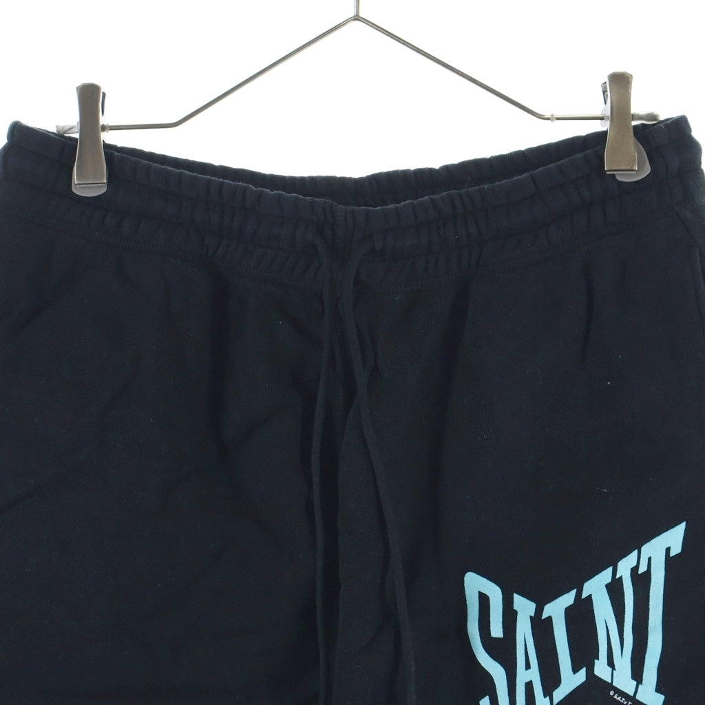 SAINT MICHAEL(セントマイケル) 23SS SAINT SHORTS セイントロゴデザイン ドローストリング ショートスウェットパンツ ブラック SM-S23-0000-056