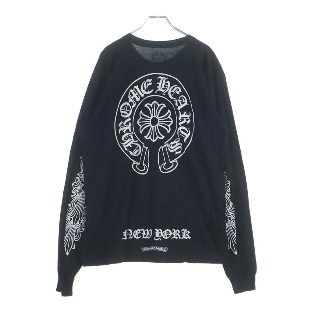 CHROME HEARTS(クロムハーツ) ニューヨーク限定 袖フローラル ホースシュープリント 長袖Tシャツカットソー ブラック