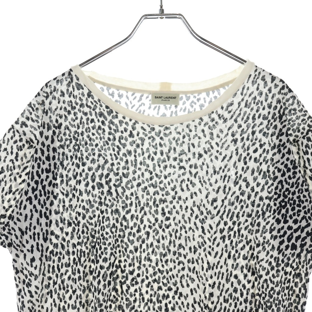 SAINT LAURENT PARIS(サンローランパリ) エディ期 レオパード柄 クルーネック カットソー 半袖Tシャツ ホワイト/ブラック