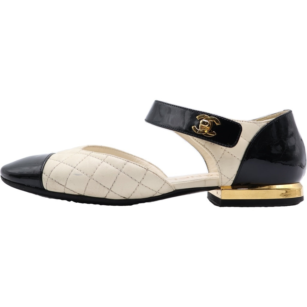 CHANEL(シャネル) バレリーナ パテント マトラッセ ターンロック フラット パンプス ブラック/ホワイト G38441 レディース