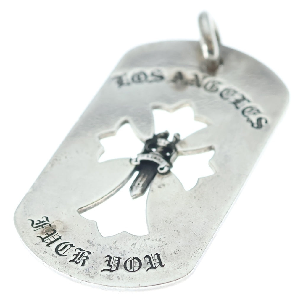 CHROME HEARTS(クロムハーツ) D TAG LRG CROSS DAGG LA FUCK YOU LA限定カットアウトクロスダガー ラージドッグタグ チャーム ペンダントトップ シルバー