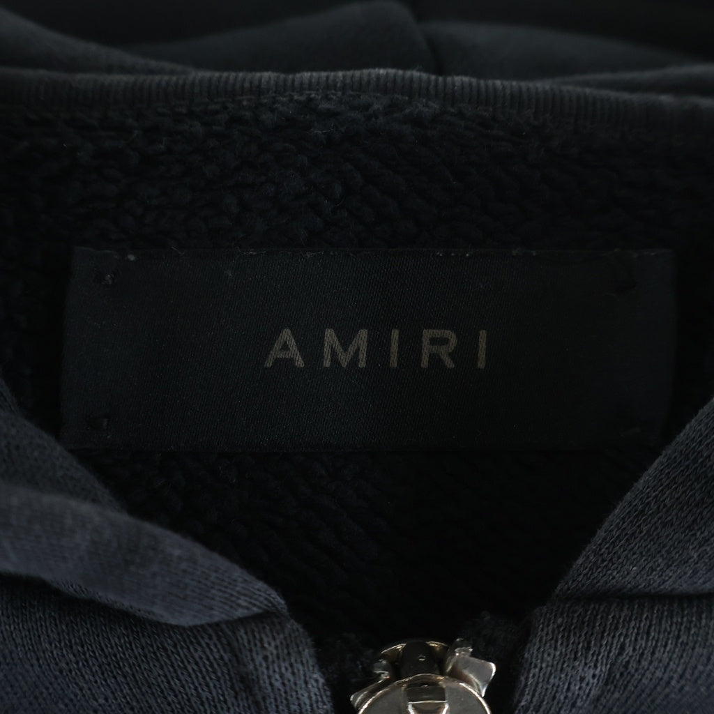 AMIRI(アミリ) VINTAGE COLLEGIATE ZIP HOODIE ヴィンテージ加工 カレッジプリント ジップアップフーディー パーカー ブラック