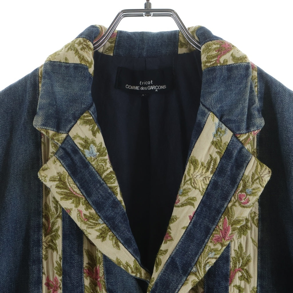 tricot COMME des GARCONS(トリコ コム デ ギャルソン) フラワーストライプ 3Bシングル デニムテーラードジャケット インディゴ TC-J005
