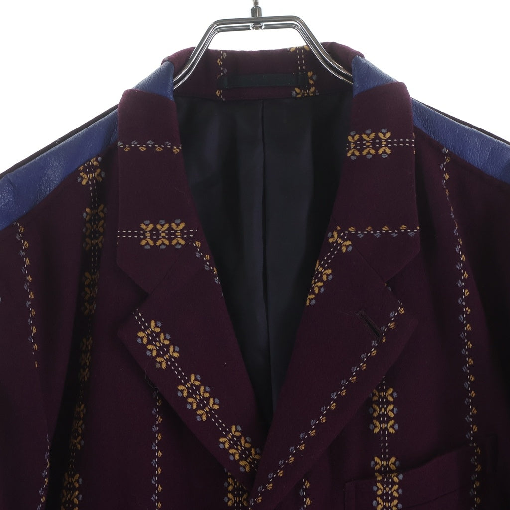 COMME des GARCONS HOMME PLUS(コムデギャルソンオムプリュス) レザー切り替え ウール 3Bシングルテーラードジャケット ワインレッド PJ-04034M