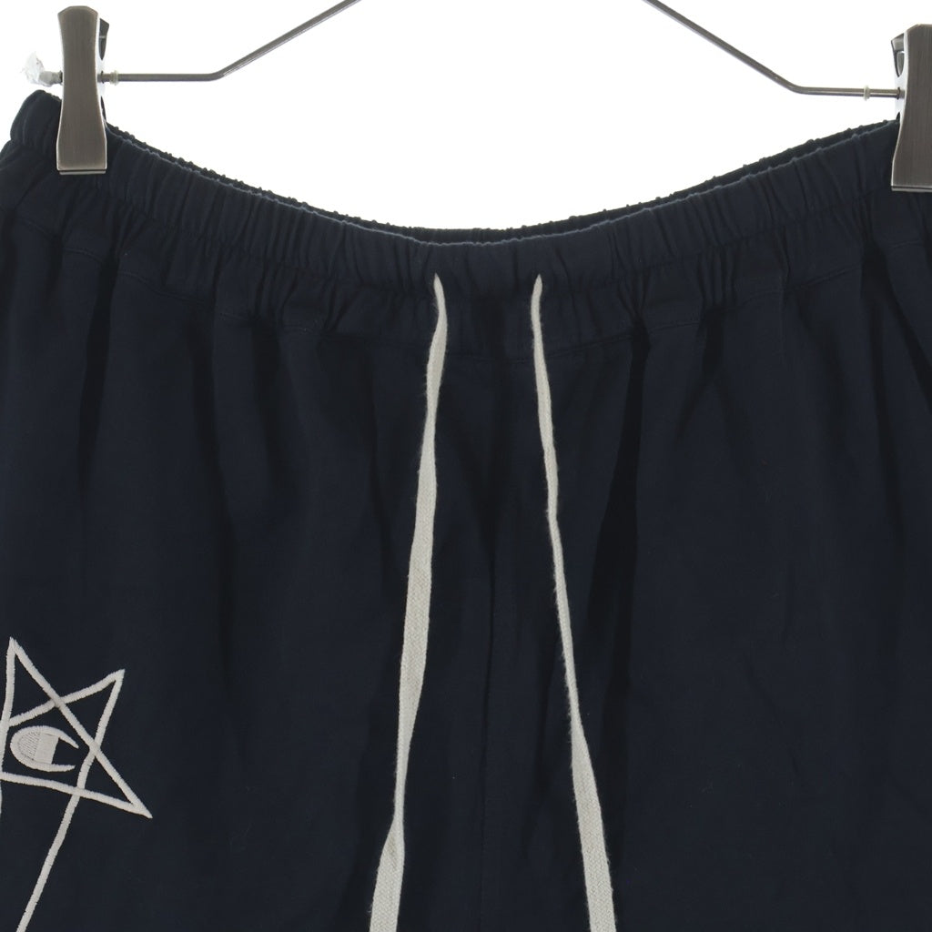 Rick Owens DRKSHDW(リックオウエンス ダークシャドウ) ×CHAMPION BEVELED PODS チャンピオン ロゴデザイン ドローストリング イージー ショートパンツ ブラック CM01D9239-CHJER