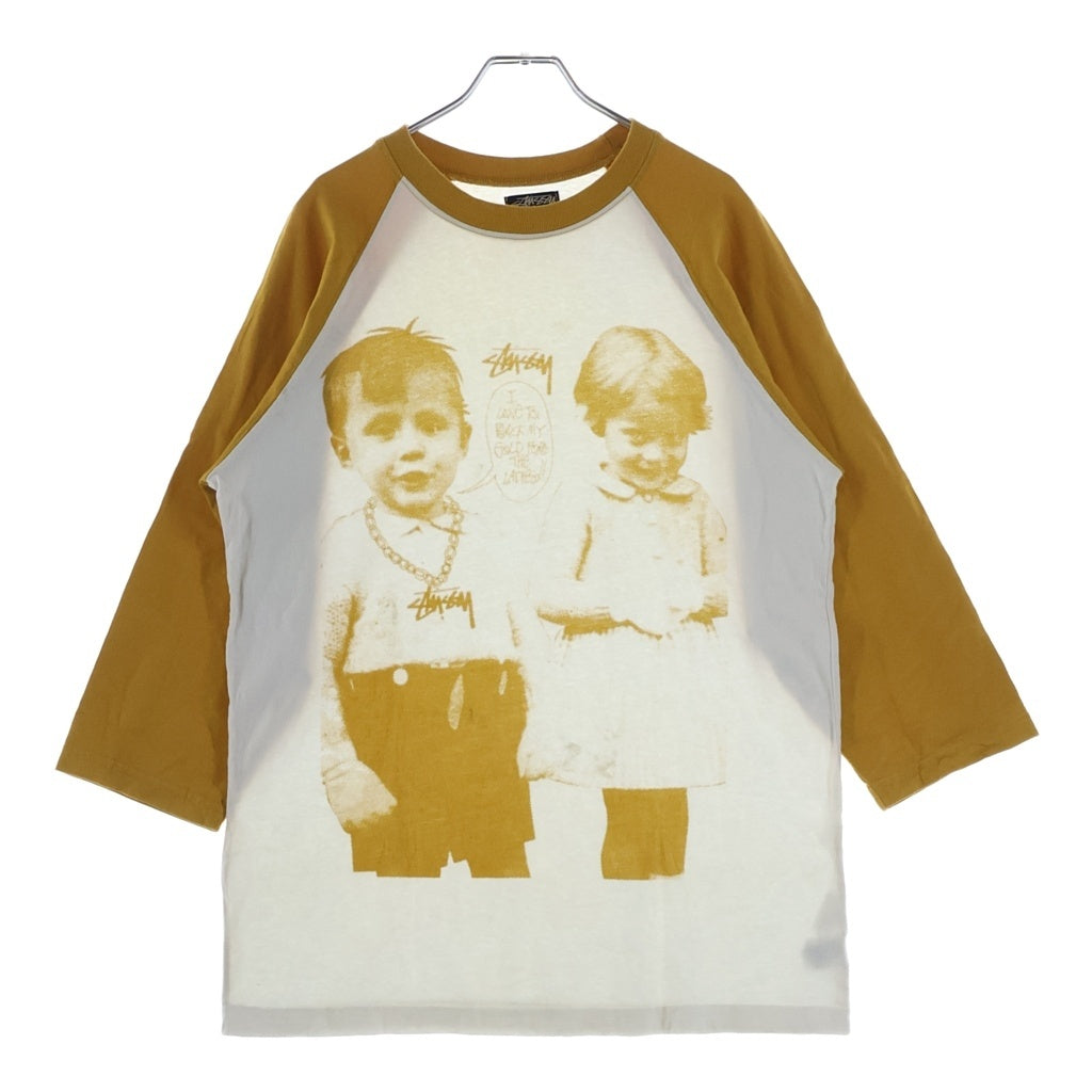 STUSSY(ステューシー) 90S VINTAGE ヴィンテージ チャイルドフォトデザイン クルーネック カットソー ラグランTシャツ イエロー
