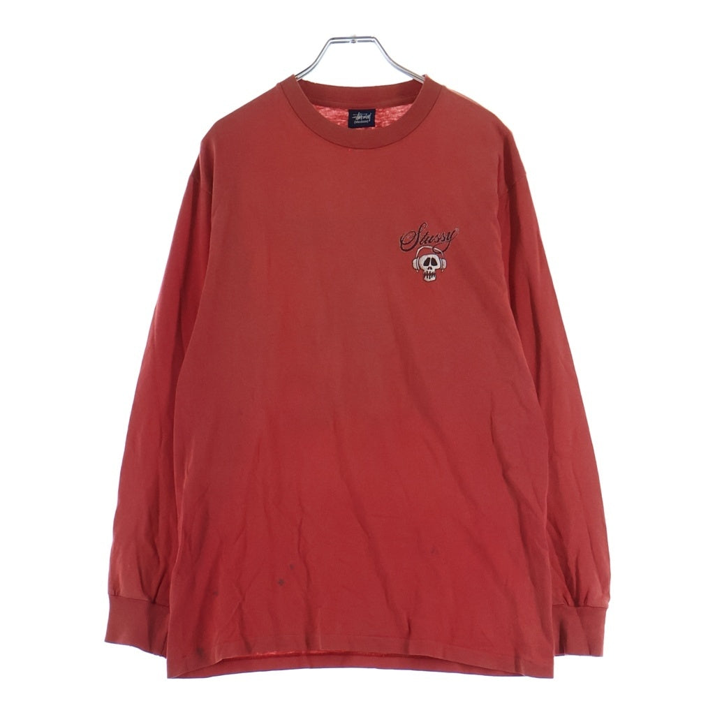 STUSSY(ステューシー) 90S VINATGE ヴィンテージ スカルデザイン クルーネック カットソー 長袖Tシャツ レッド