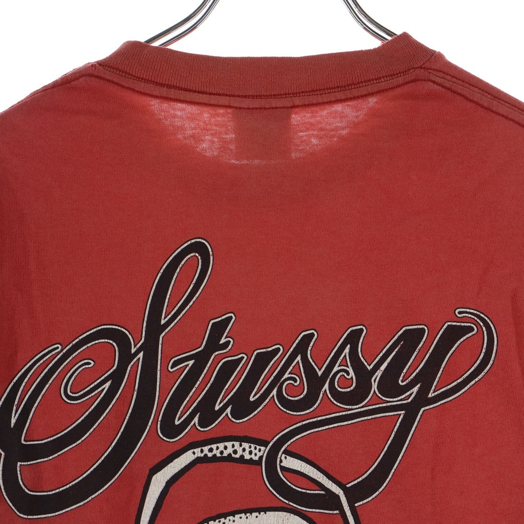 STUSSY(ステューシー) 90S VINATGE ヴィンテージ スカルデザイン クルーネック カットソー 長袖Tシャツ レッド