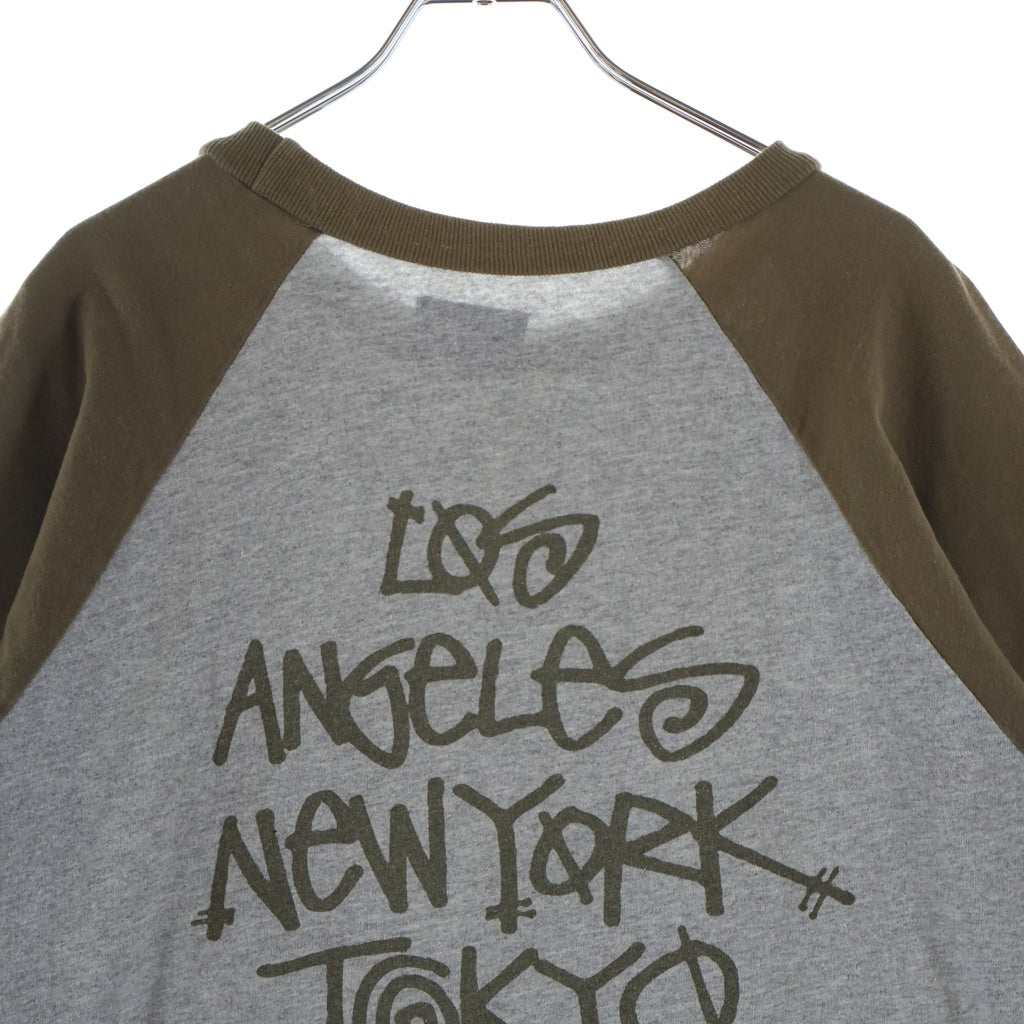 STUSSY(ステューシー) 00S VINTAGE CROWN ヴィンテージ クラウンロゴデザイン クルーネック カットソー ラグランスリーブ 半袖Tシャツ ブラウン