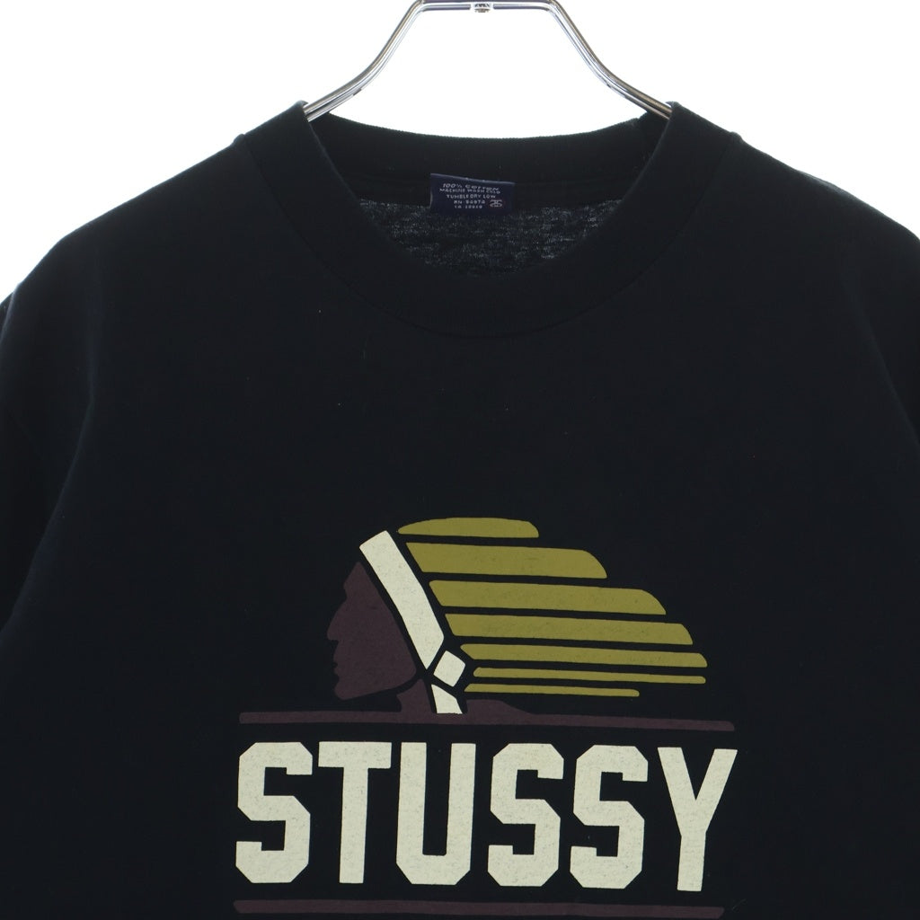 STUSSY(ステューシー) フロントロゴデザイン インディアン クルーネック カットソー 半袖Tシャツ ブラック