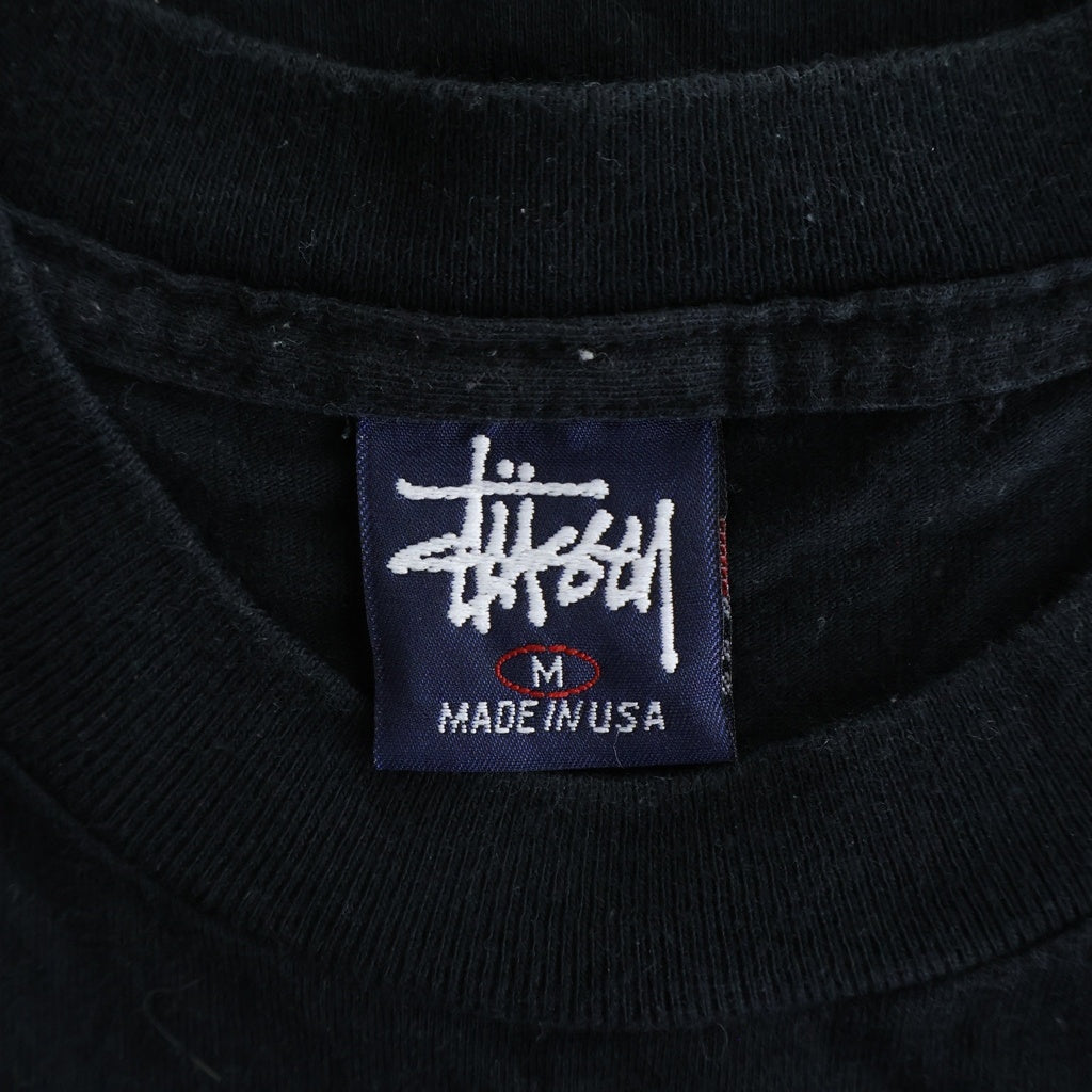 STUSSY(ステューシー) フロントロゴデザイン インディアン クルーネック カットソー 半袖Tシャツ ブラック