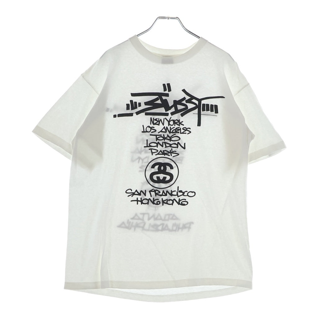 STUSSY(ステューシー) 90S VINTAGE CUSTOMADE ヴィンテージ ロゴデザイン クルーネック カットソー 半袖Tシャツ ホワイト
