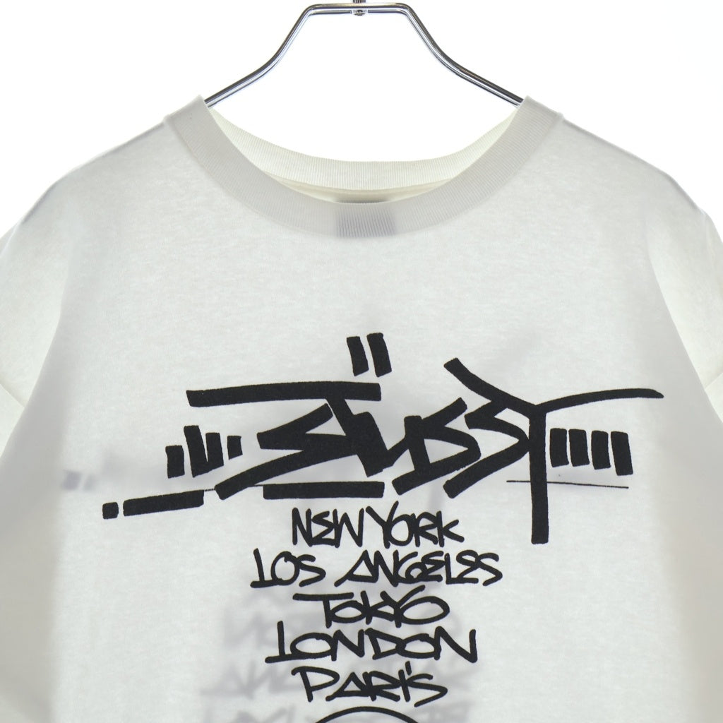 STUSSY(ステューシー) 90S VINTAGE CUSTOMADE ヴィンテージ ロゴデザイン クルーネック カットソー 半袖Tシャツ ホワイト