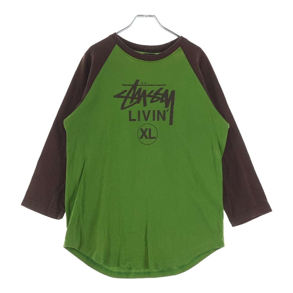 STUSSY(ステューシー) 90S VINTAGE LIVIN ヴィンテージ ロゴデザイン クルーネック カットソー ラグランTシャツ グリーン