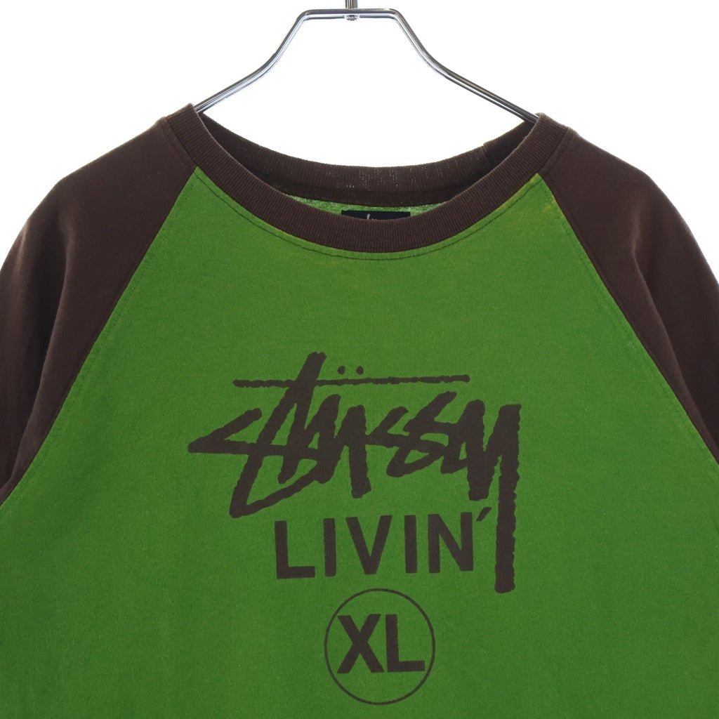 STUSSY(ステューシー) 90S VINTAGE LIVIN ヴィンテージ ロゴデザイン クルーネック カットソー ラグランTシャツ グリーン