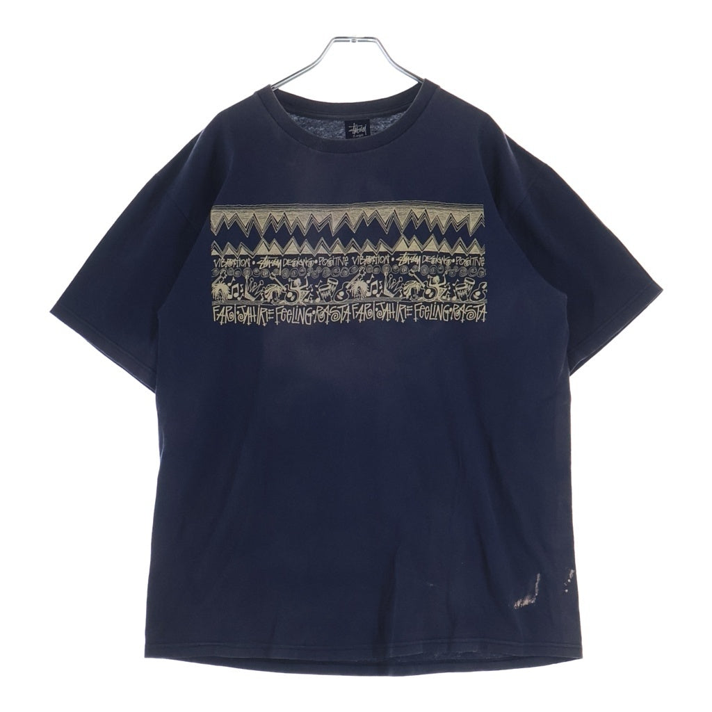 STUSSY(ステューシー) 90S~00S VINTAGE RASTA LIRE ラスタデザイン ロゴデザイン クルーネック カットソー 半袖Tシャツ ネイビー