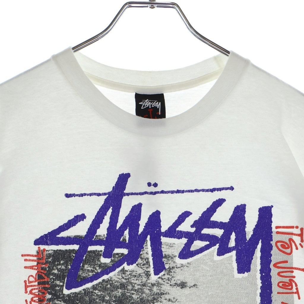 STUSSY(ステューシー) 00S VINTAGE WORLD TRIBE ヴィンテージ ワールド トライブ サッカー ロゴデザイン クルーネック カットソー 半袖Tシャツ ホワイト