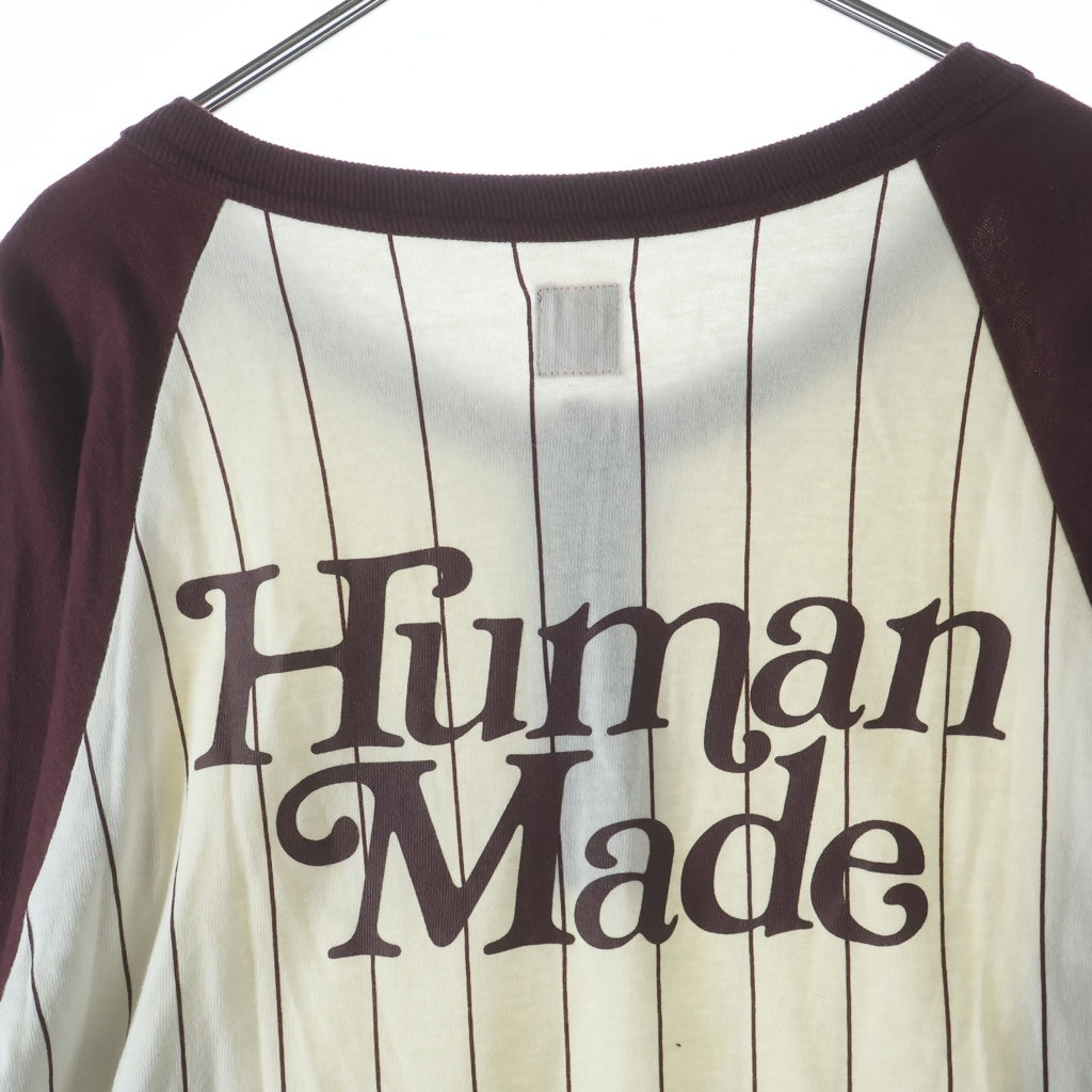 HUMAN MADE(ヒューマンメイド) ×Girl's Don't Cry ガールズドントクライ ストライプベースボールTシャツ カットソー レッド/アイボリー