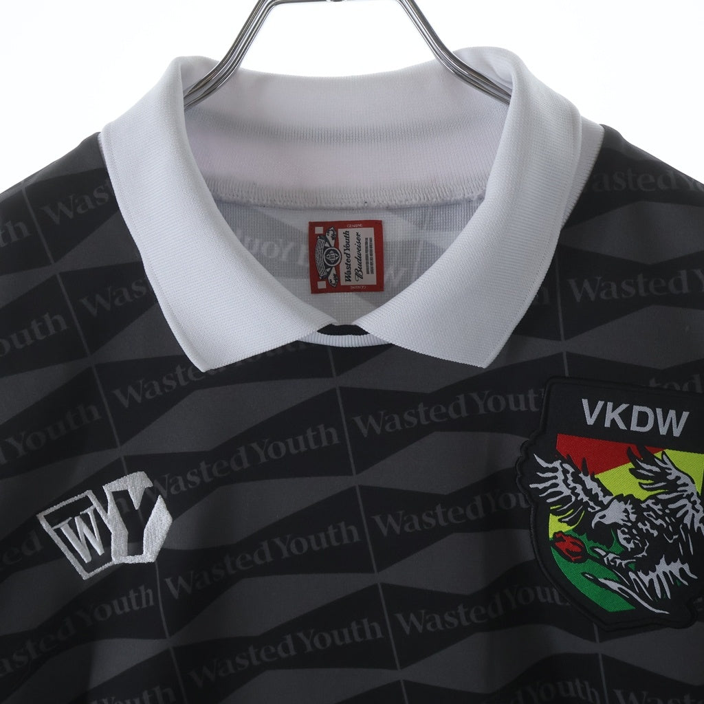 WASTED YOUTH(ウェイステッドユース) ×Budweiser バドワイザー サッカーゲーム半袖Tシャツ カットソー ブラック