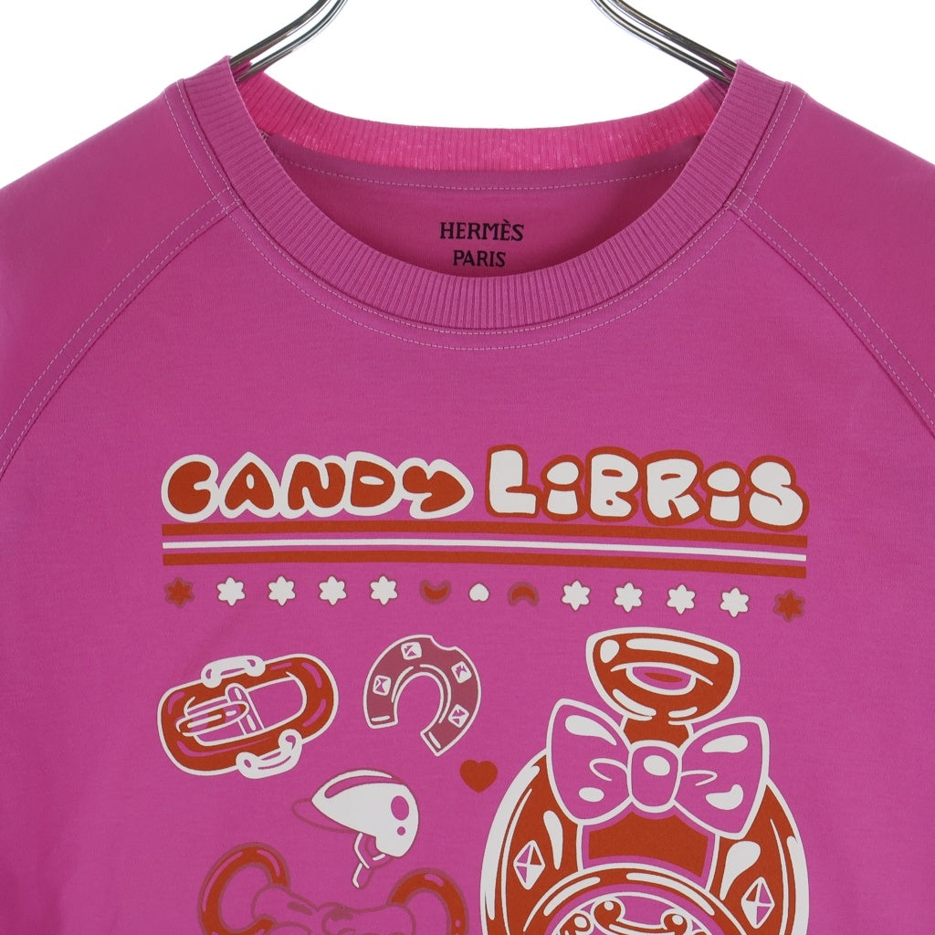 HERMES(エルメス) マイクロ カルトゥッシュ ブルーノワール 半袖Tシャツ カットソー ピンク レディース 5H4630DC
