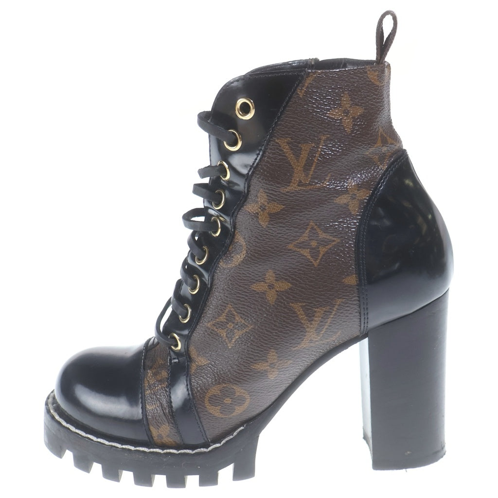LOUIS VUITTON(ルイヴィトン) モノグラム スタートレイル ライン ショート アンクルブーツ ヒール レザー ゴールド金具 ブラウン レディース