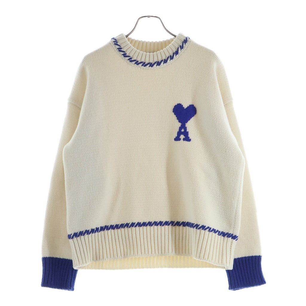 AMI Alexandre Mattiussi(アミアレクサンドルマテュッシ) フロントロゴ刺繍ニット セーター ブルー/ホワイト UKS851.KN0150