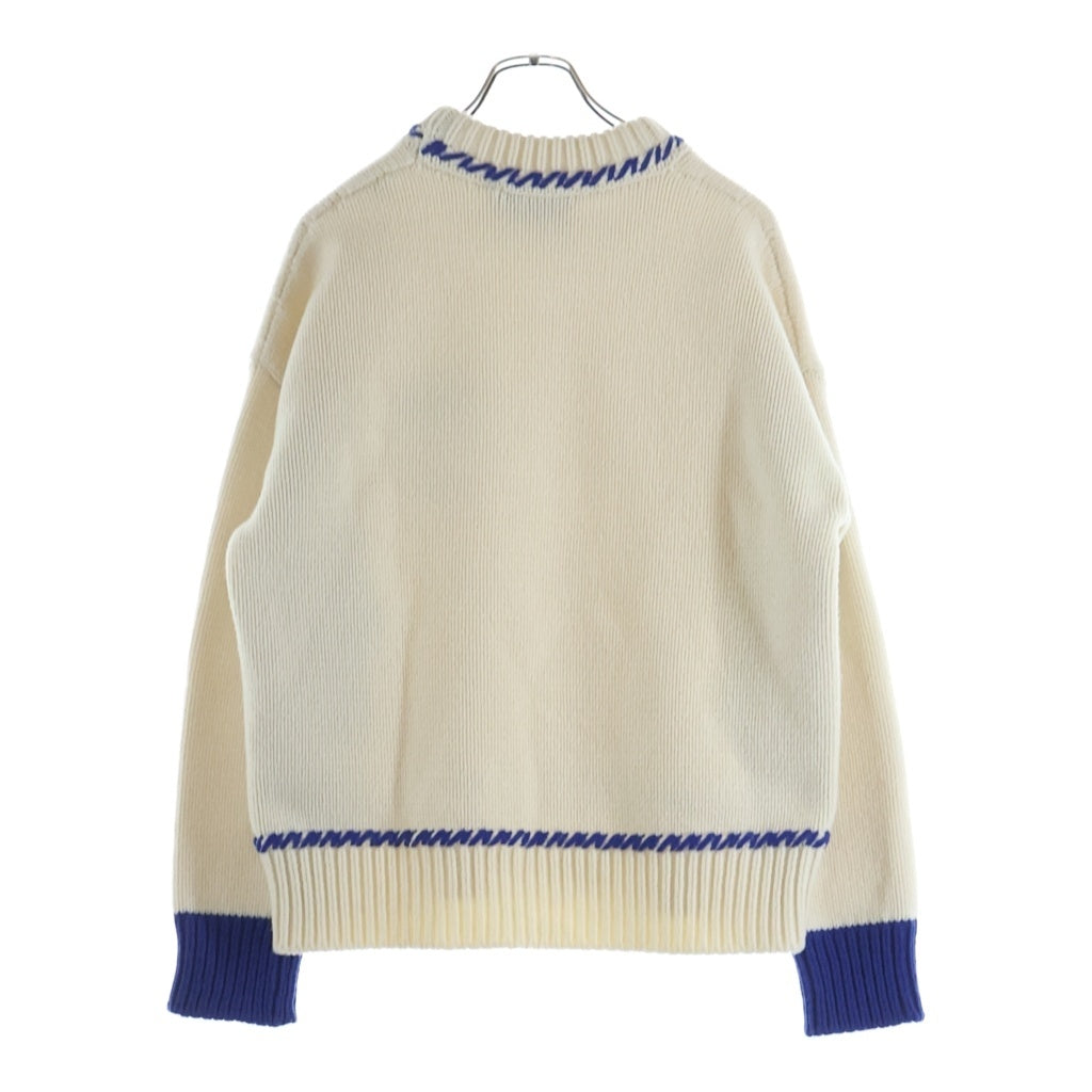 AMI Alexandre Mattiussi(アミアレクサンドルマテュッシ) フロントロゴ刺繍ニット セーター ブルー/ホワイト UKS851.KN0150