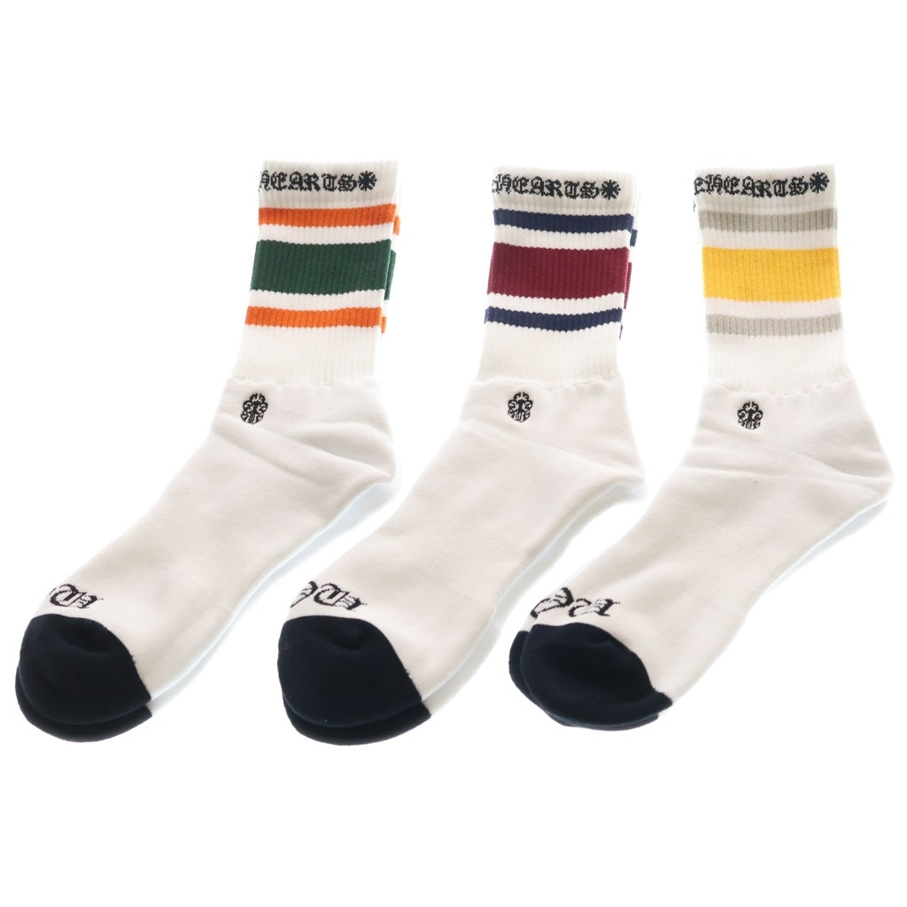 CHROME HEARTS(クロムハーツ) STRIPE SOCKS 3PK ヴァインダガー刺繍 ストライプ ソックス 靴下 ホワイト